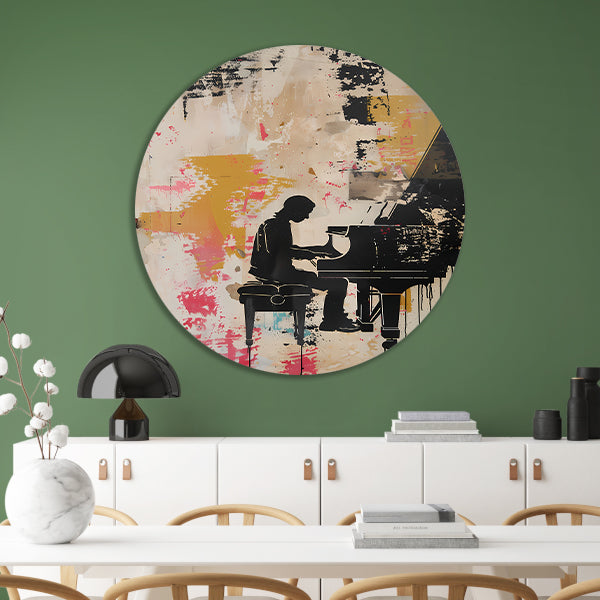 Abstracte pianist met kleurrijke achtergrond forex muurcirkel