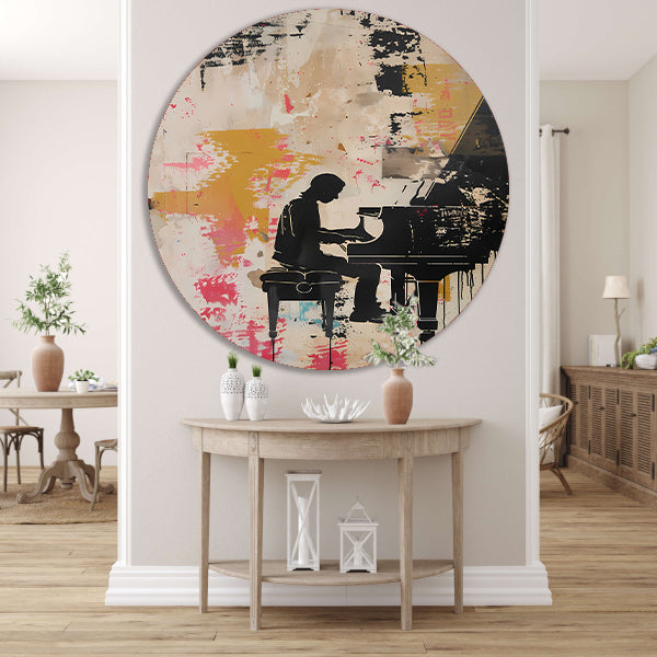Abstracte pianist met kleurrijke achtergrond forex muurcirkel