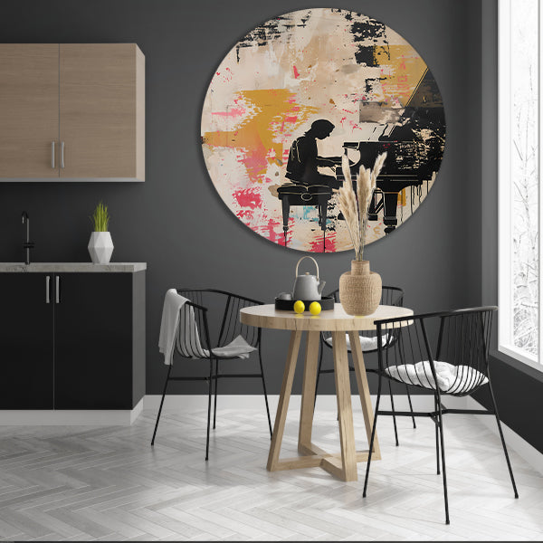 Abstracte pianist met kleurrijke achtergrond forex muurcirkel