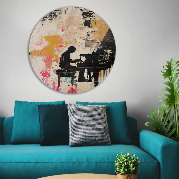 Abstracte pianist met kleurrijke achtergrond forex muurcirkel