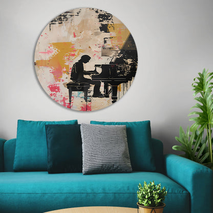 Abstracte pianist met kleurrijke achtergrond forex muurcirkel