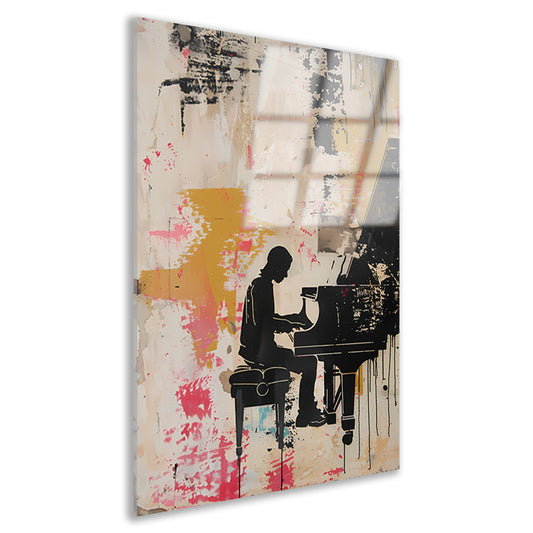 Abstracte pianist met kleurrijke achtergrond acrylglas