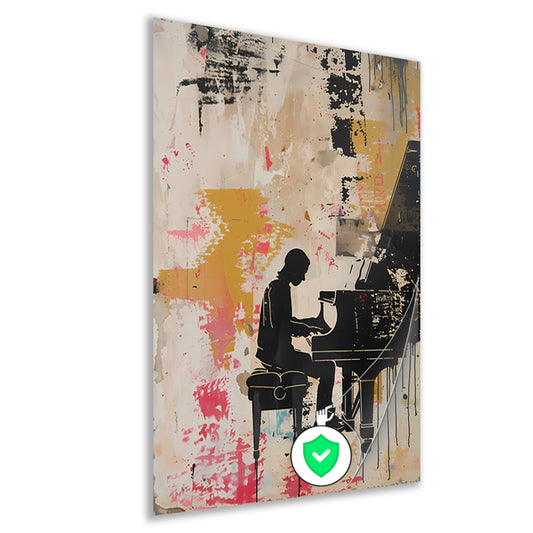 Abstracte pianist met kleurrijke achtergrond poster