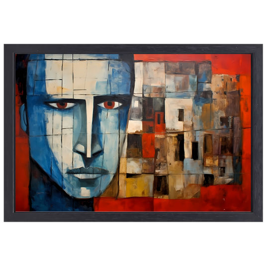 Intense Blik in Abstracte Delen canvas met baklijst