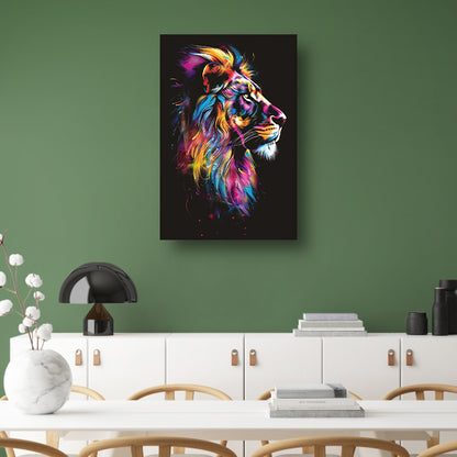 Abstract Kleurrijk Leeuw in Profiel canvas met baklijst