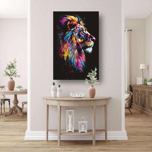 Abstract Kleurrijk Leeuw in Profiel canvas met baklijst