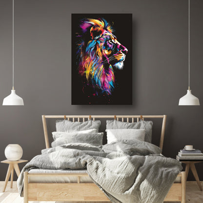 Abstract Kleurrijk Leeuw in Profiel canvas met baklijst