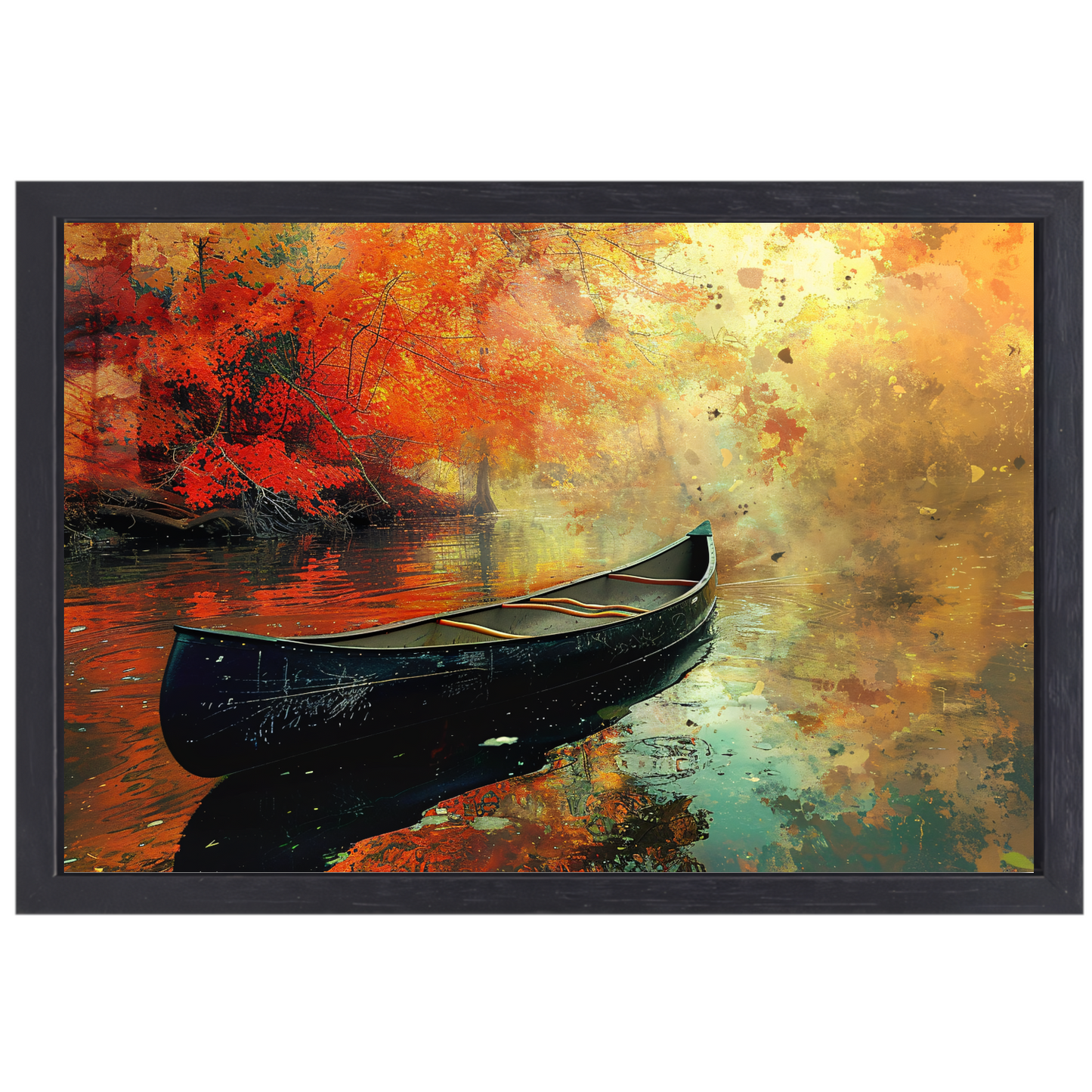 Impressionistische kano op stille rivier canvas met baklijst
