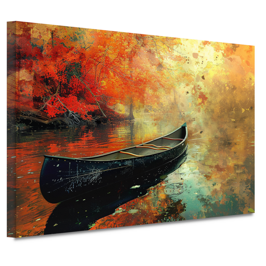Impressionistische kano op stille rivier canvas