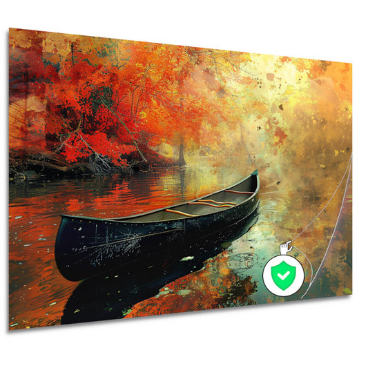 Impressionistische kano op stille rivier poster