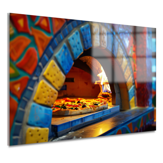 Minimalistische pizzakunst in oven acrylglas