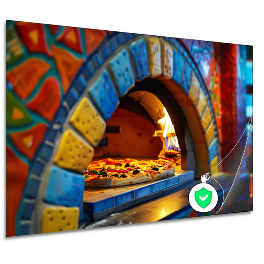 Minimalistische pizzakunst in oven poster