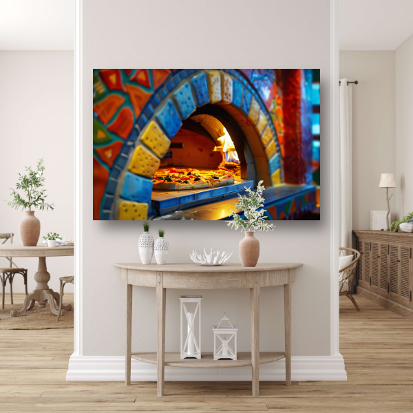 Minimalistische pizzakunst in oven acrylglas