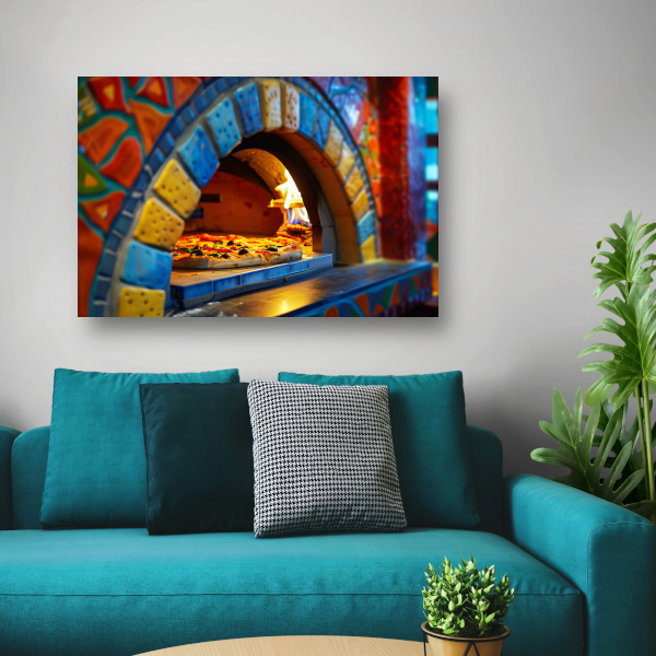 Minimalistische pizzakunst in oven canvas met baklijst