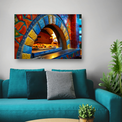 Minimalistische pizzakunst in oven canvas met baklijst
