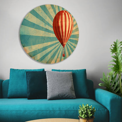 Vintage luchtballon met dynamische stralen aluminium muurcirkel