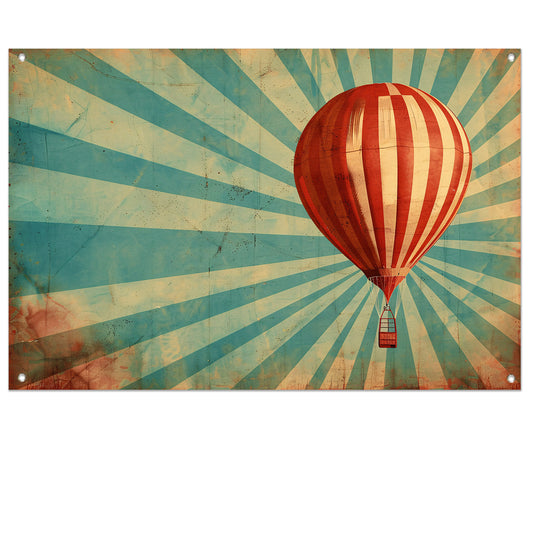 Vintage luchtballon met dynamische stralen tuinposter