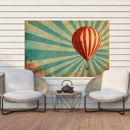 Vintage luchtballon met dynamische stralen tuinposter