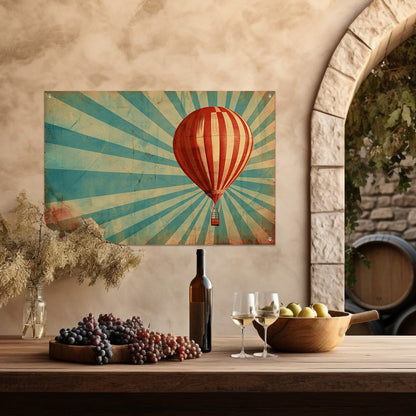 Vintage luchtballon met dynamische stralen tuinposter