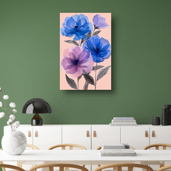 Kleurrijk abstract bloemen schilderij in blauw en paars poster