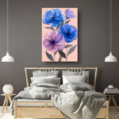 Kleurrijk abstract bloemen schilderij in blauw en paars poster