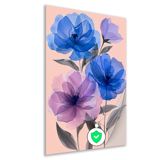 Kleurrijk abstract bloemen schilderij in blauw en paars poster