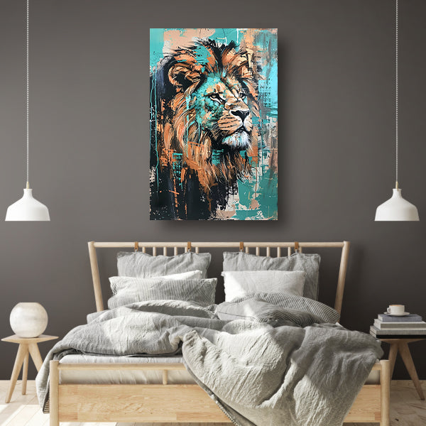 Abstract kleurrijk schilderij van een leeuw canvas