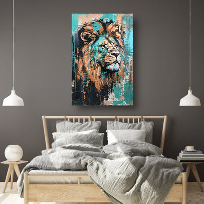 Abstract kleurrijk schilderij van een leeuw canvas met baklijst