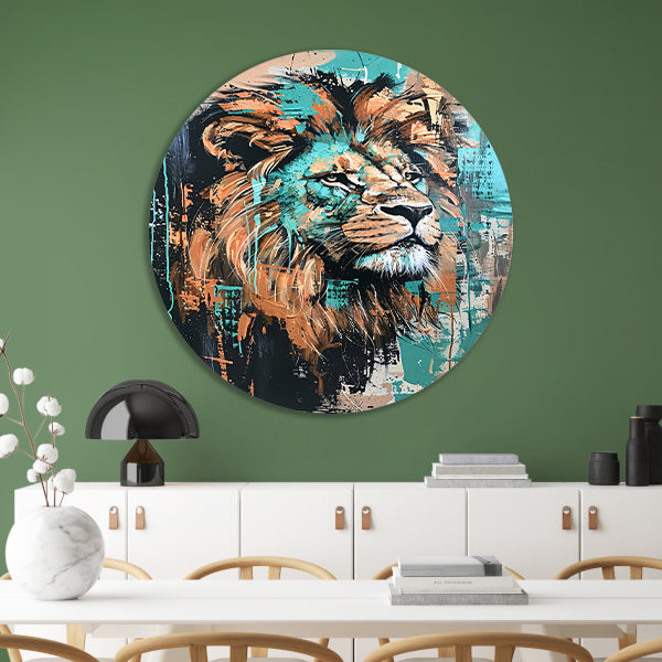 Abstract kleurrijk schilderij van een leeuw forex muurcirkel