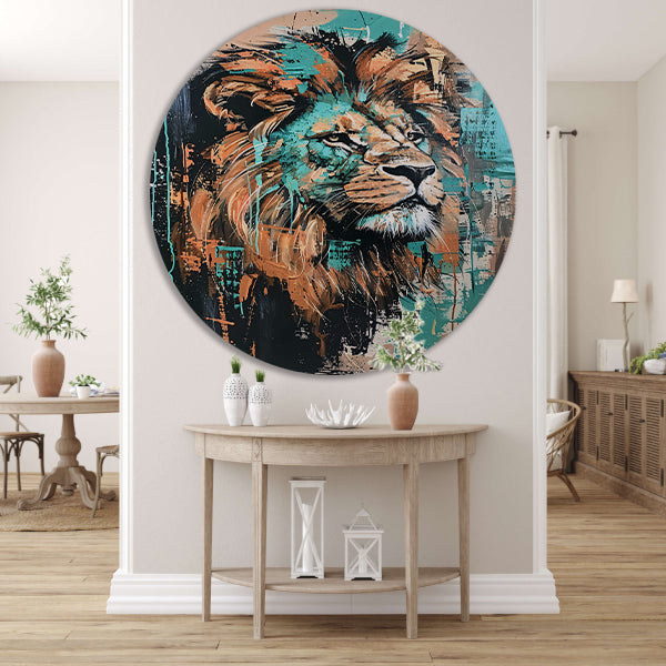 Abstract kleurrijk schilderij van een leeuw forex muurcirkel
