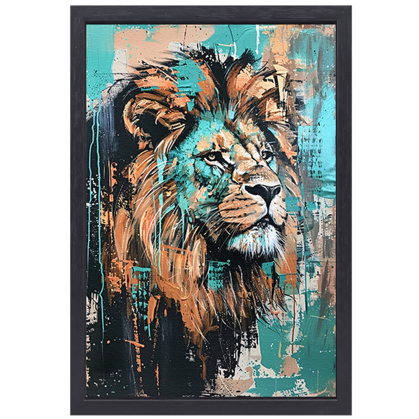 Abstract kleurrijk schilderij van een leeuw canvas met baklijst