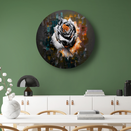 Kleurrijke Abstractie van een Roos aluminium muurcirkel