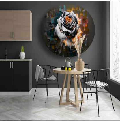 Kleurrijke Abstractie van een Roos aluminium muurcirkel