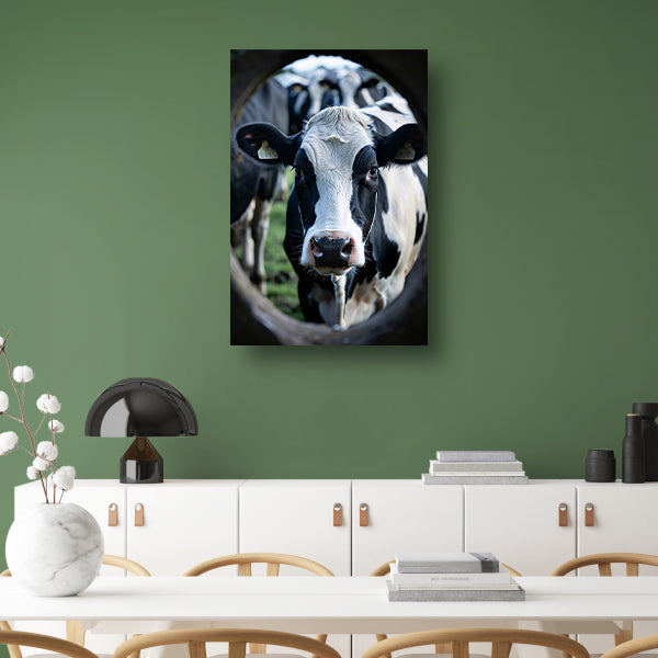 Zwart-wit portret van een koe acrylglas
