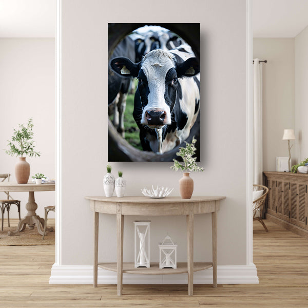 Zwart-wit portret van een koe acrylglas