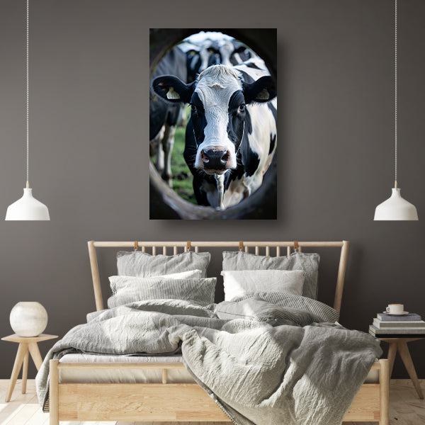 Zwart-wit portret van een koe acrylglas