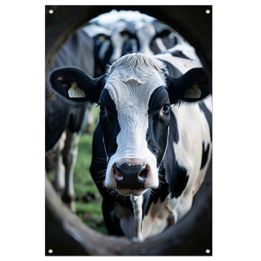 Zwart-wit portret van een koe tuinposter