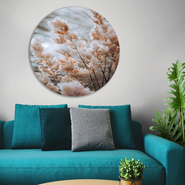 Zachte Beige Bloemen in de Wind forex muurcirkel