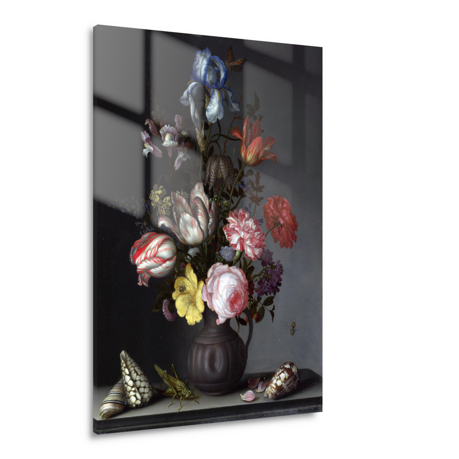 Bloemen in een vaas met schelpen en insecten - Balthasar van der Ast Acrylglas