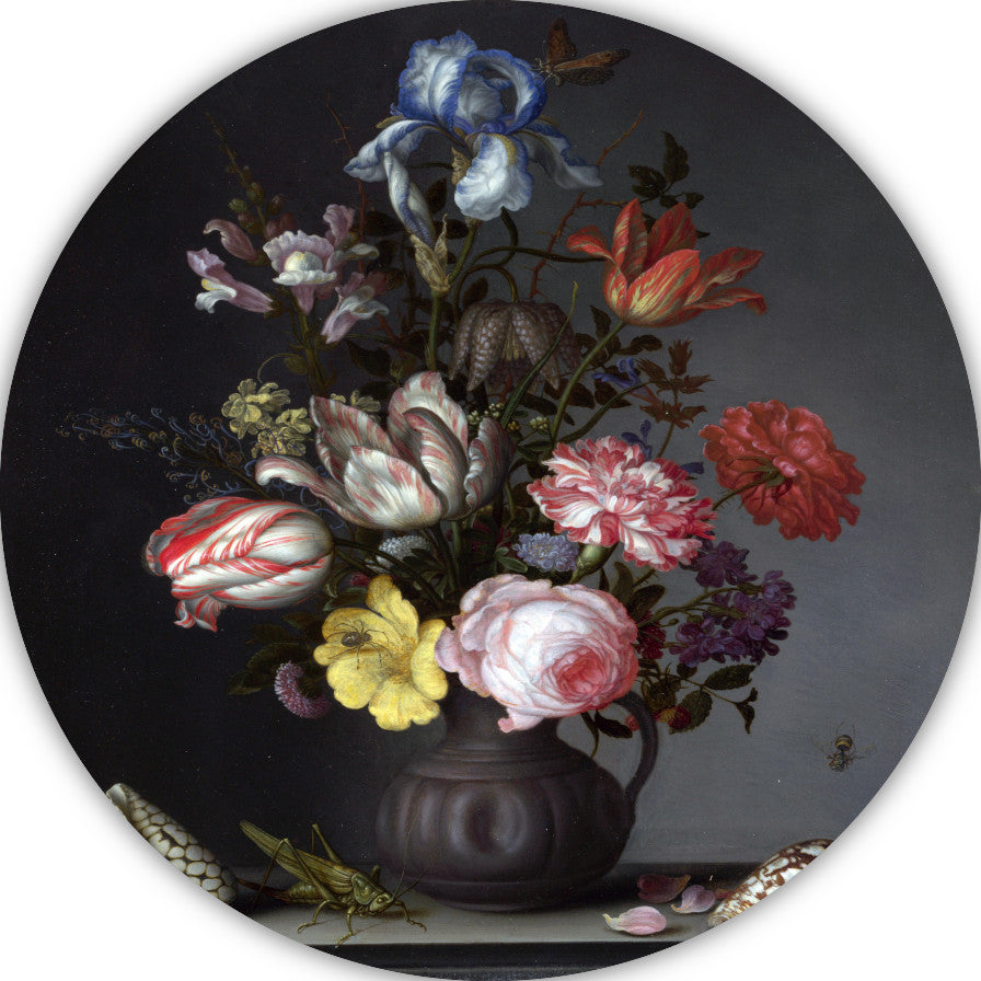 Bloemen in een vaas met schelpen en insecten - Balthasar van der Ast forex muurcirkel