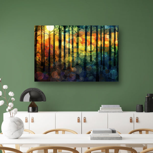 Kleurrijk abstract boslandschap in moderne stijl canvas met baklijst