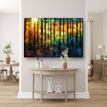 Kleurrijk abstract boslandschap in moderne stijl canvas met baklijst