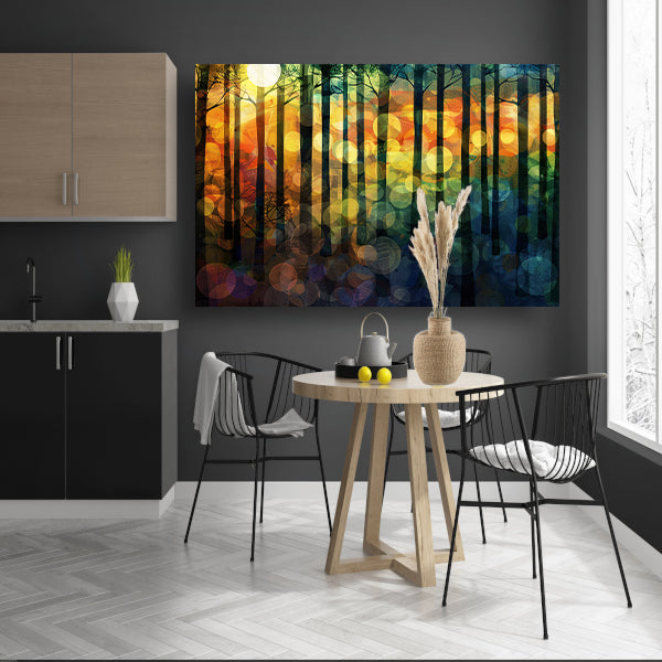 Kleurrijk abstract boslandschap in moderne stijl canvas met baklijst