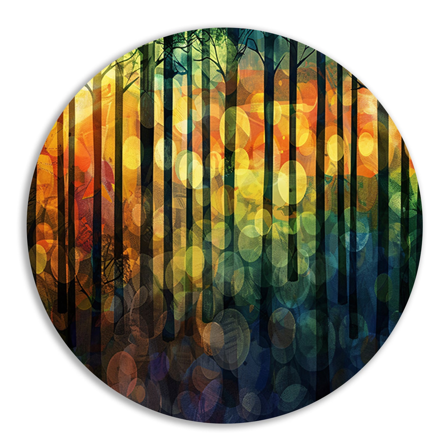 Kleurrijk abstract boslandschap in moderne stijl forex muurcirkel