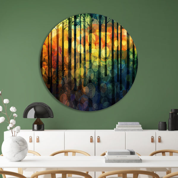 Kleurrijk abstract boslandschap in moderne stijl forex muurcirkel