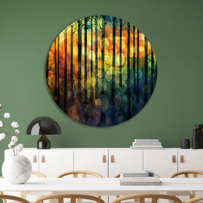 Kleurrijk abstract boslandschap in moderne stijl forex muurcirkel