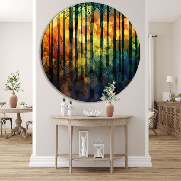 Kleurrijk abstract boslandschap in moderne stijl forex muurcirkel