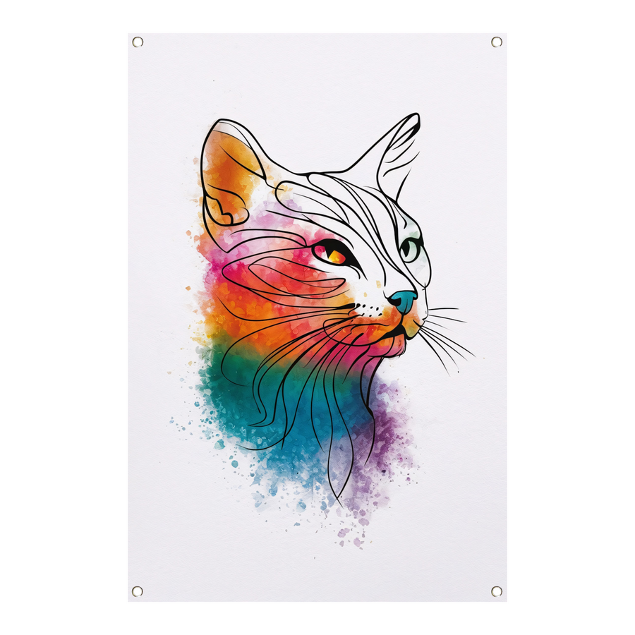 Abstracte aquarel kat met kleurexplosie tuinposter