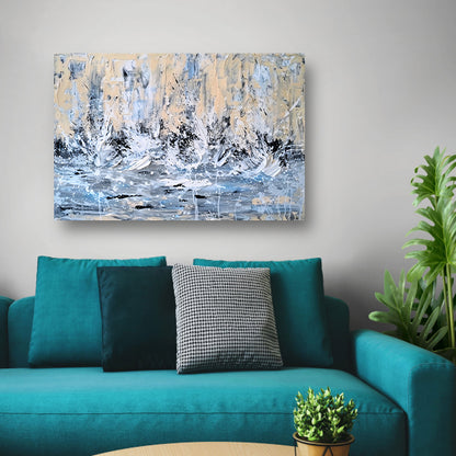 Dynamisch abstract schilderij van waterval canvas met baklijst