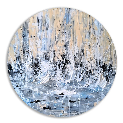 Dynamisch abstract schilderij van waterval aluminium muurcirkel